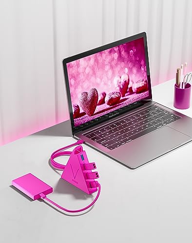 Image of USB Hub 3.0, JoyReken 4-Port USB Splitter for Laptop, Ps4 Keyboard and Mouse Adapter Compatible with Xbox, PC, MacBook, Surface Pro, Flash Drive, HDD, Console, Printer, Camera,Keyborad,Mouse, Hot Pink