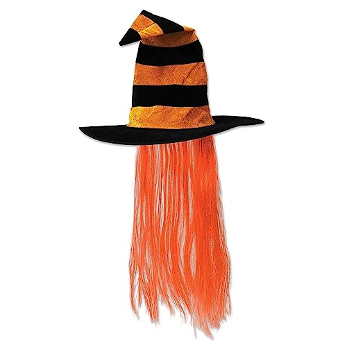 Chapeau de sorcière avec cheveux orange Beistle 00713-HP pour déguisement et fête à thème