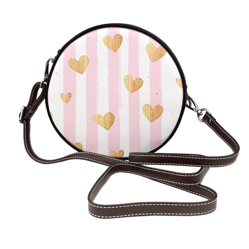 Sac bandoulière rond Romantique Gold Heart en cuir végétalien, le cadeau parfait pour elle