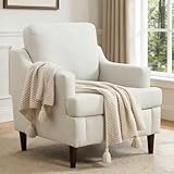 Ketaiyou Mid-Century Accent Chair Modern Linen Fabric Armchair for Living Room,Comfy Upholstered Reading Chairs for Bedroom,Single Sofa Chair with Wood Legs (Linen Beige, Set of 1)
