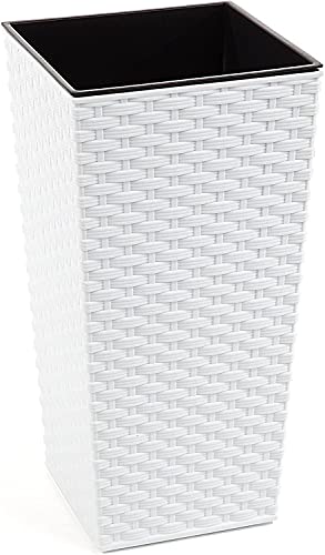 Gordanluk Tall planter rattan plant pot Designed Flowerpot with plant riser extra large plant pots indoor plant pots outdoor flower pot (White, 35 x 68 cm)