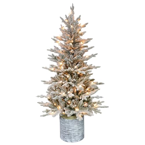 Puleo International 4.5ft Pre-Lit Potted Flocked Arctic Fir Christmas Tree with 70 Clear Lights...