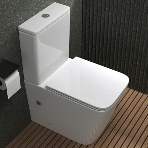 Mai & Mai Stand WC mit Spülkasten aus Keramik spülrandloses-WC weiß 36x63x82cm bodenstehende-Toilette mit Absenkautomatik inkl. Spülkasten Stand112T