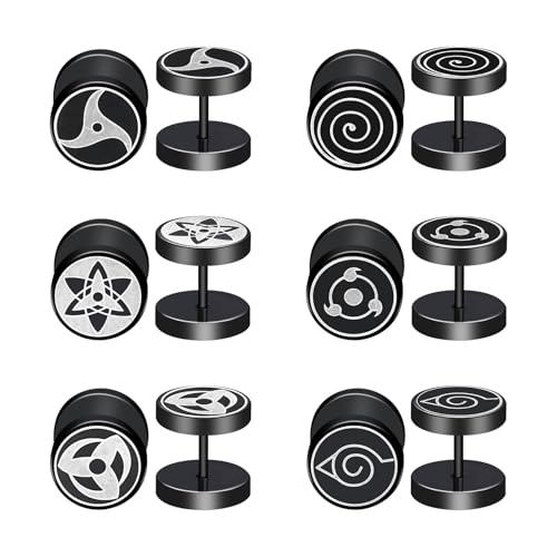 JewelryWe Pendientes Rosca Mancuerna Anime: Juego de Aretes