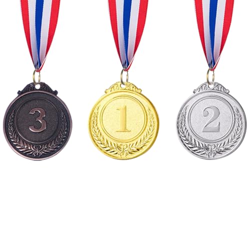Meecuppa 3 Pcs Metal Gold Silver Bronze Award Medals 1st 2nd 3rd Place Winner Awards with Neck Ribbon for Competitions, Sports, Party, Prizes, 2 Inch