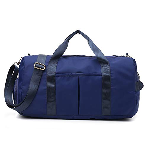 WSLCN Borsa Sportiva, Borsoni da Palestra per Donna e Uomo con Scomparto per Scarpe e Scomparto Bagnato, Leggero Pieghevole Impermeabile Zaino Weekend Tote Blu Scuro