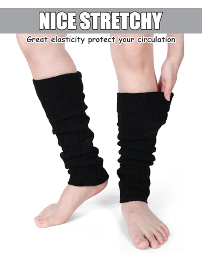 Shihanee 2 Pairs Wool Leg Warmers for Women Ribbed Knit Black Grey Leg Sleeves Boots Ankle Cuffs for Warm Winter Outdoor3