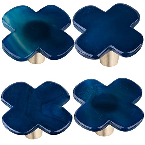 mookaitedecor Set of 4 Agate Slice Cabinet Knobs with Screws, Cross Shaped Stone Drawer Pulls Handle for Dresser Cupboard Kitchen Decorative