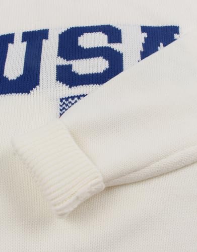 Image of Womens American Flag Sweater Long Sleeve Crew Neck Knitted Casual Pullover Sweater (White, X-Large)