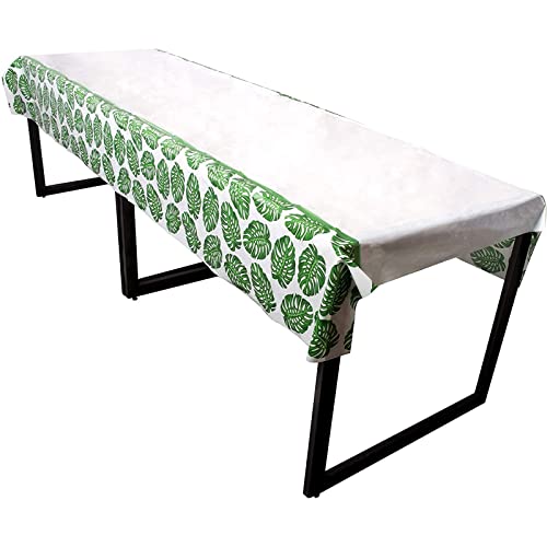 Image of BLUE PANDA Tropical Leaves Tablecloths - 3 Pack, 54 x 108 in, Green /White Plastic - Baby Shower Tablecloth for Luau Party Decoration & Safari Decoration