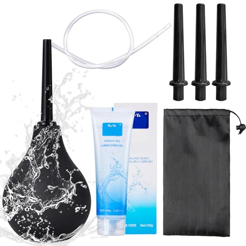 Analdusche für Frau und Mann,Klistiere zur Darmreinigung, Intimdusche,Darmreinigung Analspülung Set mit 37cm Silikonkatheter, 3 Spülaufsätze, 1 Aufbewahrungsbeutel,25g Wasserlösliches Gleitgel (224ML)