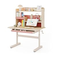 COSTWAY Schreibtisch Kinder, Kinderschreibtisch 52-74 cm höhenverstellbar mit neigbarer Tischplatte, Kindertisch mit Regal, Schublade, & Buchständer, Schülerschreibtisch für Kinder ab 3 Jahren (Rosa)