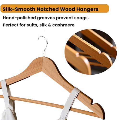 MRTLLOA 6/20/30 Pack Wooden Suit Hangers for Men & Women, Heavy Duty Coat Hangers, Elegant, Durable & Non-Slip, Solid Coat Hanger for Jacket, Suit, Shirt, Jeans(Natural, 20-Pack) - Image 5