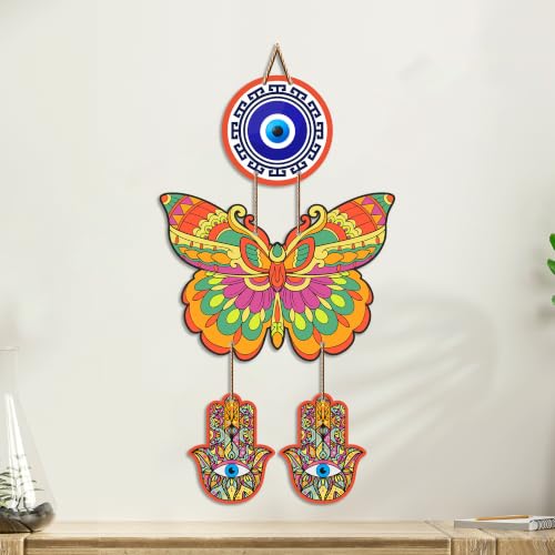 Image of Artvibes Butterfly Evil Eye Wall Hanging for Home Entrance | Lucky Charm MDF Wall Decor | Boho Vastu Wall Art for Living Room | Bedroom | Office & Main Door | Gift Item (WH 8582N)