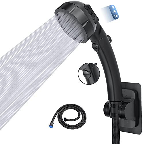 Handbrause mit Schlauch und Halterung, Hochdruck-Duschkopf mit 3 Sprüheinstellungen und An-/Ausschalter, abnehmbare Dusche (3 Set), Schwarz Cover