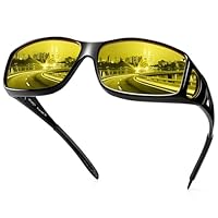 URUMQI Night Vision Driving Glasses Fit Over Glasses for Men Women, Anti Glare Polarized Nighttime Glasses HD Yellow Lens