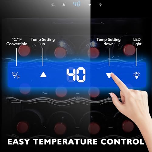 24 bottle mini fridge small freestanding wine cooler refrigerator for red and white with 40-66f digital temperature control glass door