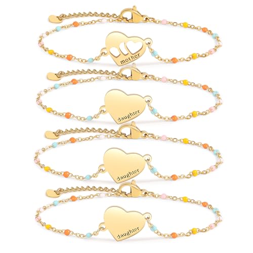 Image of DS Mother Daughter Bracelets Set,18K Gold Plated Stainless Steel Heart Jewelry for Women Girls,Mothers Day Gifts for Mom /Daughter,Adjustable Matching Bracelets for Mommy and Me gift box packaging