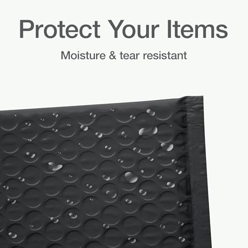 Image of Quality Park Bubble Mailers, 4 x 8 Shipping Envelopes, Self-Seal, Small Black Padded Envelopes, Redi-Strip Peel Off Closure, 50 Per Box (1002352)