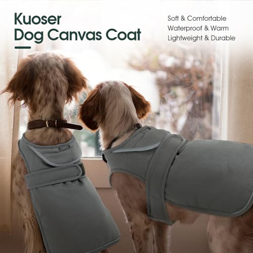Kuoser Wasserdicht Hundemantel Hundejacke für Kleine Mittelgroße Hunde, Reflektierende Leinwand Wintermantel Große Hund Mantel Welpen Fleecejacke Wintermantel Hundeweste mit Gurtloch, XXL Grau