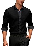 Ailisus Camicie da uomo a maniche lunghe, a contrasto esterno, casual, vestibilità regolare, con bottoni, per feste, affari, matrimoni, S-3XL, Nero , S