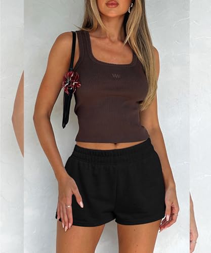 Womens Sweat Shorts Casual Comfy Summer Elastic High Waist Cotton Lounge Shorts with Pockets4