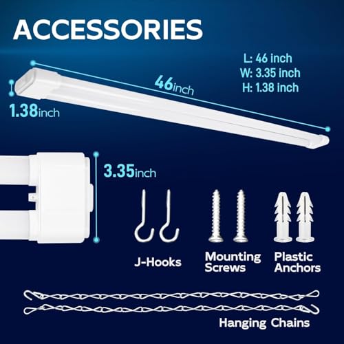 Image of hykolity LED Shop Light 4FT 44W (300W Equivalent), 4600LM 5000K Daylight | Hanging or Surface Mount,Plug-in Utility Linkable Shop Light for Garage,Workshop,Warehouse,Energy Efficient,White,4 Pack