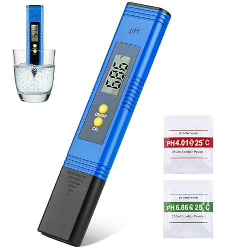 Water pH Tester 0.01pH High Precision Digital pH Meter Auto Calibration 0.00-14.00 High Precision PH Pen Suitable for Household Drinking Water Kitchen Swimming Pool Aquarium Blue