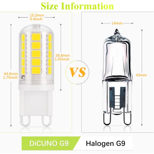 Dicuno G9 Led Bulb 40W Equivalent 4W, 6000K Daylight White, T4 Chandelier Light Bulb 400Lm, Non Dimmable, Bi-Pin G9 Base Replacement For Home Lighting, 120V, Pack Of 6 #TOP1