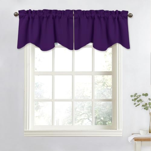 NICETOWN Blackout Window Curtain Valance - 52 inches by 18 inches Small Scalloped Valance Window Curtain Panel Tier for Living Room/Bedroom/Bay Window Halloween Decoration (Royal Purple, 1 Panel)