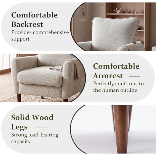 Comfy Accent Chair with Spring Sponge Cushion, Upholstered Armchair, Beige - Image 3