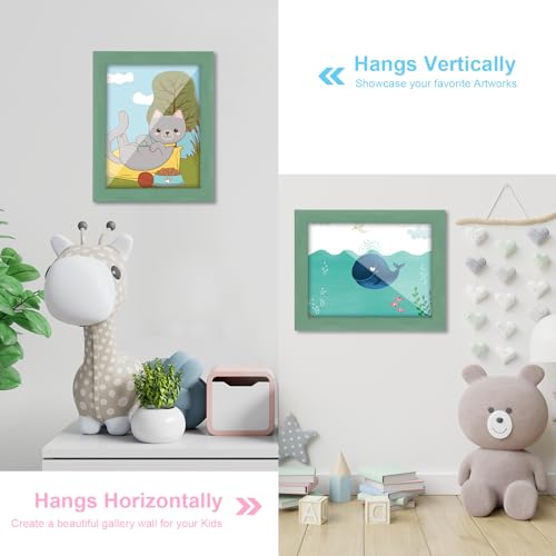 Image of [2-Pack] Kids Art Frames, 8.5x11 Front Opening Kids Artwork Frames Changeable, Olive Green Artwork Display Storage Frame for Wall, Holds 50 Pcs, for 3D Picture, Crafts, Children Drawing, Hanging Art,