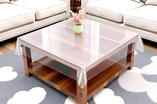 Image of The Furnishing Tree Square Shaped Center Transparent Table Cover WxL 48x48 inches 0.25 mm Thickness Without Lace