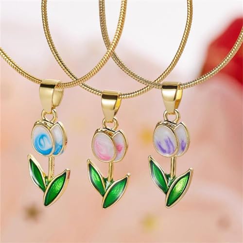 Image of Gold Tulip Necklace Tulip Flower Pendant Necklace Delicate Dainty Tulip Flower Necklace for Women Mother Wife Friendship Jewelry