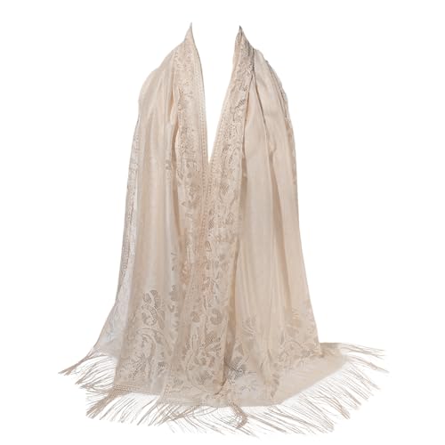 Pink Floral Lace Shawl Wrap Tassel Fringe Gauze Lace Shawls and Wraps Flower Pattern Hollow Solid Mesh Soft Summer Scarf for Women Formal Wedding Party Bridal Evening Dresses Accessories