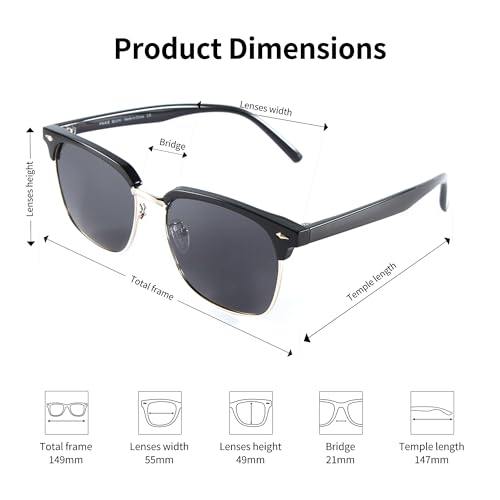 Classic Retro Browline Premium Polarized Sunglasses for Men and Women - Black Polarized Lens with Black Frame and Gold Trim with Premium Travel Case - UV Protection3