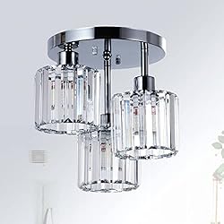 Lamparas Colgantes Para Pasillos Rayofly Lámparas de Techo de Cristal Modernas, Lámpara de techo de 3 luces con pantalla de cristal, Cromo Lámpara de techo para sala de estar, pasillo, baño, dormitorio, Lámpara colgante de cocina