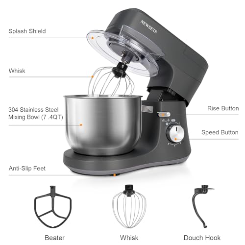 NEWSETS-74-QT-Stand-Mixer-Household-Stand-Mixer-600W-Electric-Mixers-with-Stainless-Bowl-Hook-Whisk-Beater-and-Splash-Guard-Fast-6-Speed-Tilt-Head-Food-Mixers-for-Baking-Cakes-Pastry-Easily