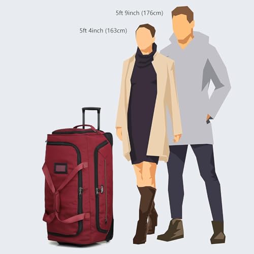 Image of Large Rolling Duffle Bag with Wheels and Handle 85L 29 inch Travel Duffel Bag for Men Women with Shoe Compartment & Wet Pocket, 2 Wheeled Checked Luggage for Business Travel Long Trips, Red
