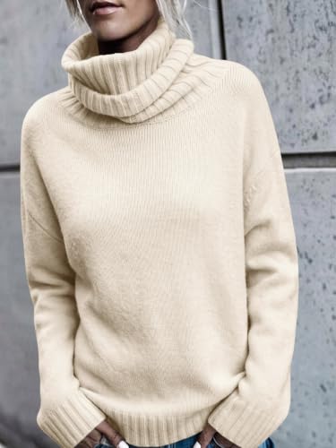 Image of FISACE Womens Oversized Turtleneck Pullover Sweater Cable Knit Sweater Tops | Long Sleeve,Slouchy,Fall,Winter,Lightweight,Loose,Trendy,Casual,Sexy