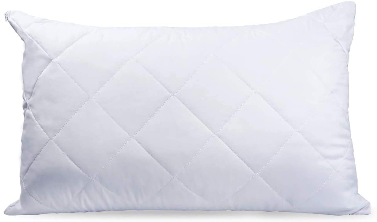 Quilted Pillow Protectors White Pillowcases 2 Pack 100% Poly-Cotton Zippered Closure Bed Cover Pillows Ultra Soft Breathable & Noiseless Non-Allergenic & Hypoallergenic Protectors (2 Pack)