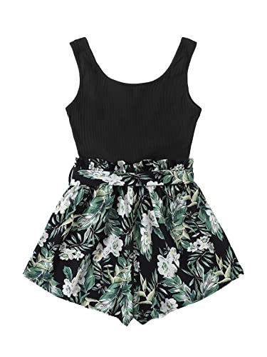 Soly Hux Women's Summer Sleeveless Striped Belted Tank Romper Short Jumpsuit Floral Print Multi M #TOP23