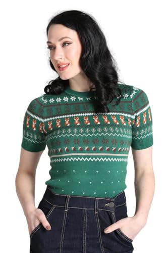 Image of Hell Bunny Vixey Jumper Fox Knitted 50's 60's Vintage Retro Pinup Short Sleeve