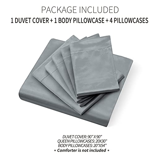Image of Ersmak 6 Pieces Satin Duvet Cover Full /Queen Size Luxury Silky Bedding Duvet Cover Set with 1 Soft Duvet Cover, 4 Queen Pillowcases and 1 Body Pillowcase, Grey