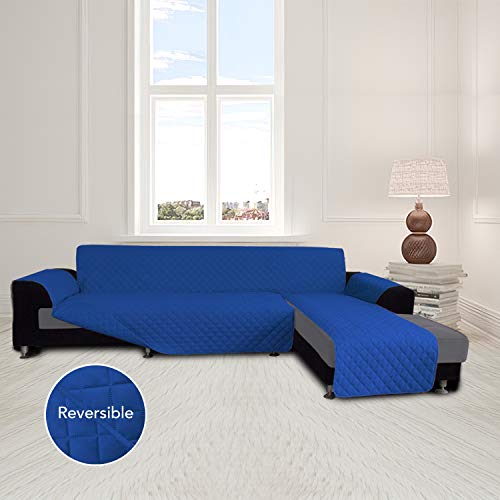 Image of Easy-Going Microfiber Sofa Slipcover L Shape Sofa Cover Sectional Couch Cover Chaise Lounge Cover Reversible Sofa Cover For Pets Kids Children Dog Cat (X-Large, Classicblue /Classicblue)