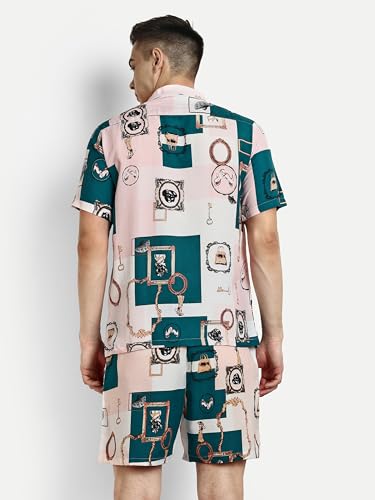 طقم بيجامة كو-ورد من الرايون بقصة عادية للرجال من دروفي تريندز (Dt-Ms-6065&Sh-169_أزرق مخضر_مقاس 2XL)