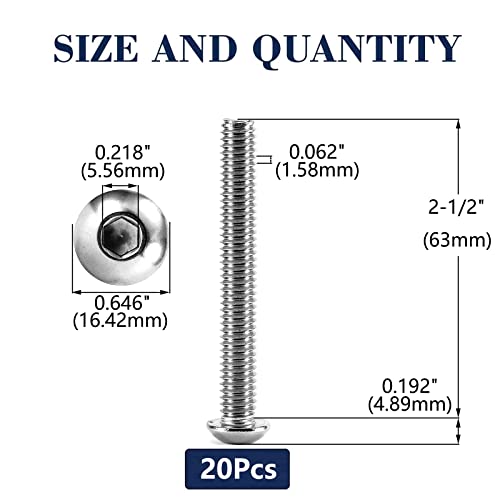 Image of 3 /8-16 x 2-1 /2 inch Button Head Socket Cap Bolts Screws, 20Pcs 304 Stainless Steel 18-8, Allen Hex Drive, Bright Finish by SG TZH(with Hex Spanner)