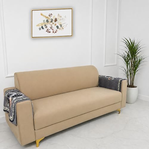 Image of Homerz Premium 'Luxe Series' Holland Velvet Sofa Cover | Smooth Finish | Anti-Skid Fleece Backing | Soft Touch Couch Seater Protector for Living Room Dustproof (Grey, 2 pc Armrest, Armrest)