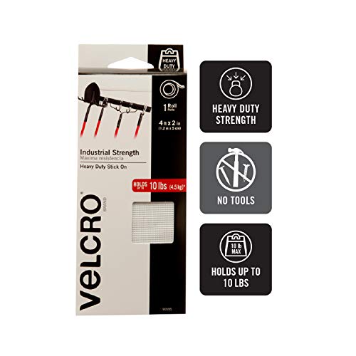 Image of VELCRO Brand - Industrial Strength | Indoor & Outdoor Use | Superior Holding Power on Smooth Surfaces | Size 4ft x 2in | Tape, White - Pack of 4