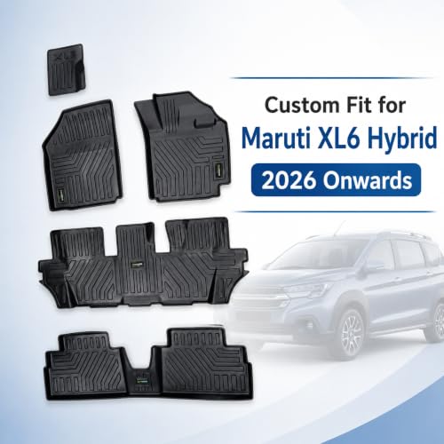 Image of EV MASTER Car Floor Mats for Maruti XL6 Hybrid (2026 Onwards) Complete Set | Waterproof | Anti-Slip | Luxury Premium Car Mat | Full Coverage | Custom Fitted Car Foot Mats (5D Black)